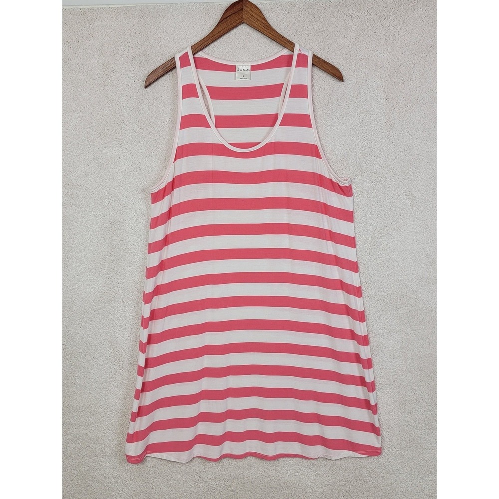 Soma Women's Large Pink Striped Racerback Sleep Chemise Nightgown - Picture 2 of 7